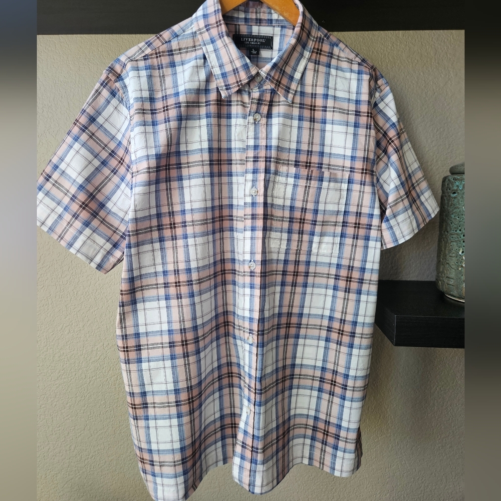 Liverpool Los Angeles Men's Plaid Short Sleeve Shirt LG